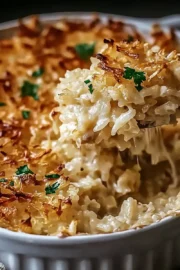 Cozy French Onion Chicken Rice Bake