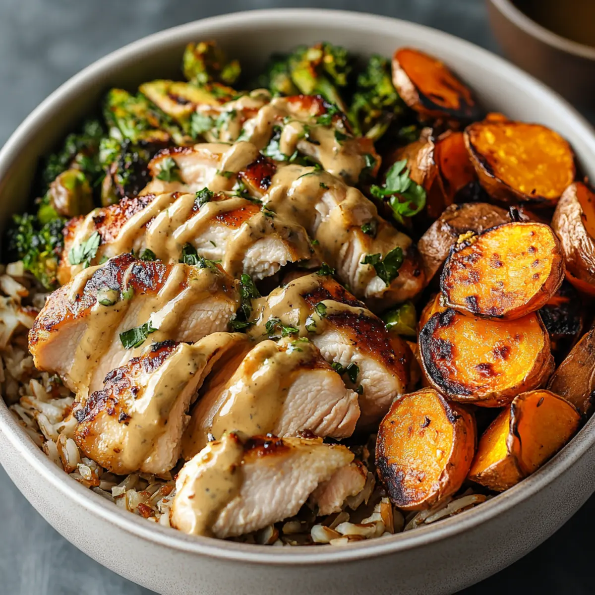 Maple Dijon Chicken & Roasted Sweet Potato Bowls - The Comfort Spoon