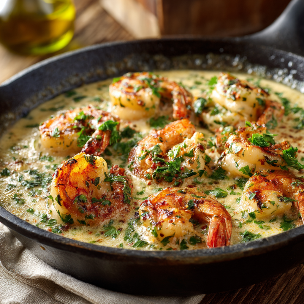 u3929625643 Close up of creamy garlic shrimp in skillet with 3d90ac97 5705 4eeb ba25 250fc030e651 2