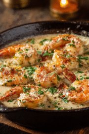 u3929625643 Close up of creamy garlic shrimp in skillet with 3d90ac97 5705 4eeb ba25 250fc030e651 3