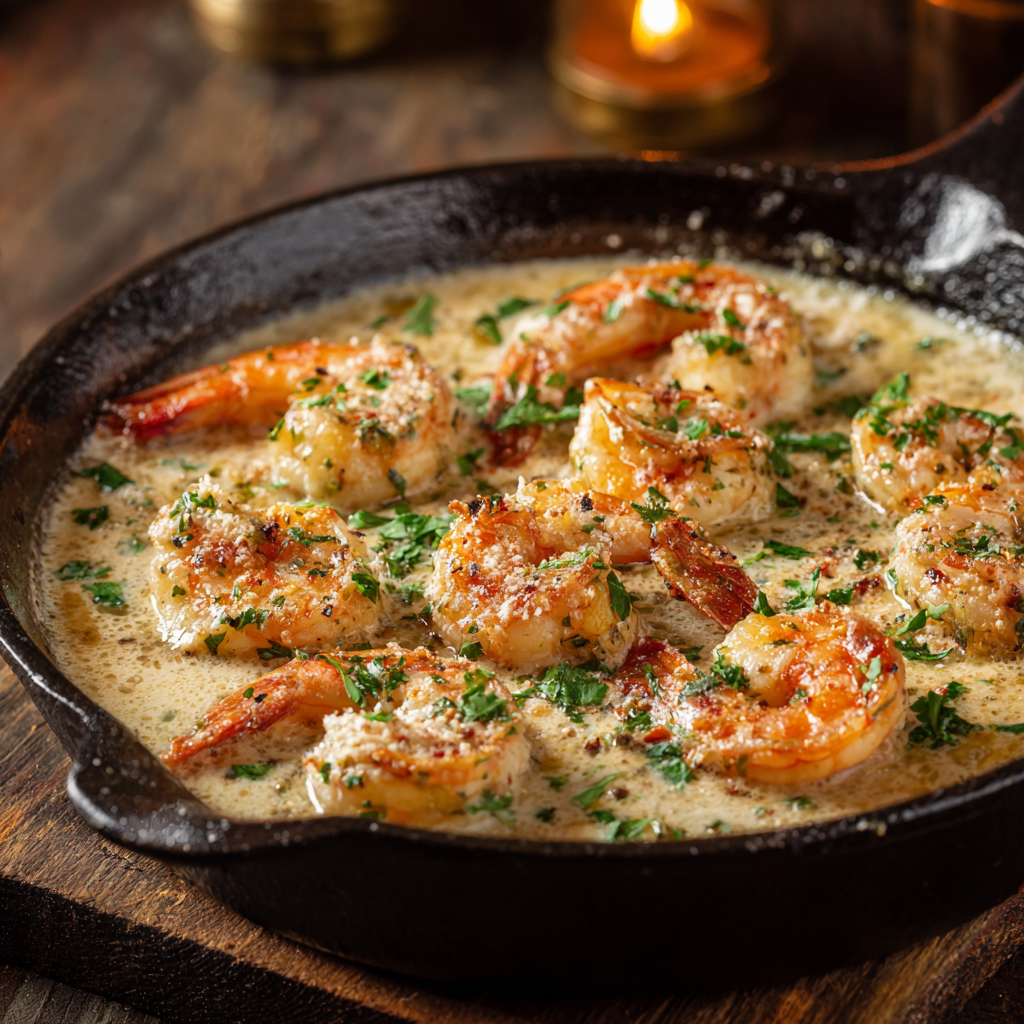 u3929625643 Close up of creamy garlic shrimp in skillet with 3d90ac97 5705 4eeb ba25 250fc030e651 3