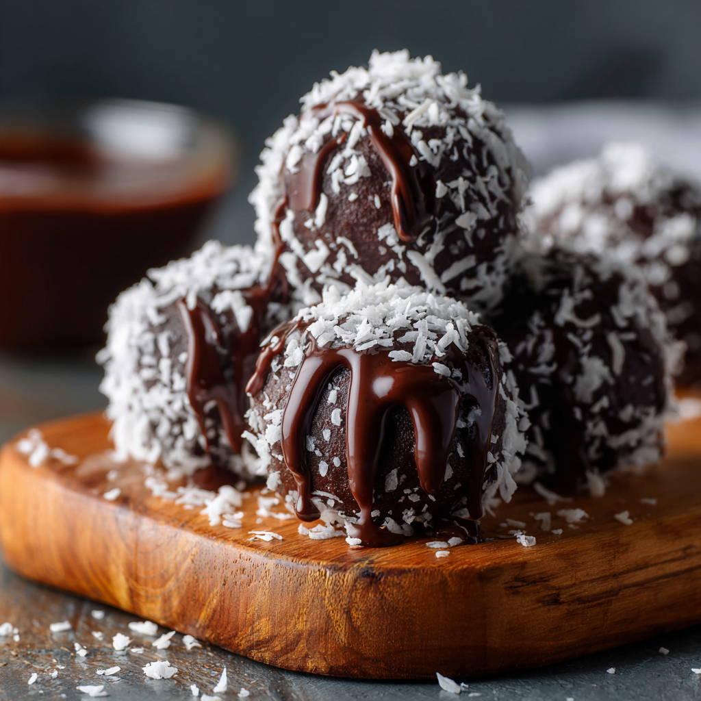 Bounty Balls (Healthy Coconut Chocolate Balls) 4 u3929625643 Close up of homemade Bounty Balls chocolate coate 30966061 7192 4e44 b6ee 655f5fe2fcde 0
