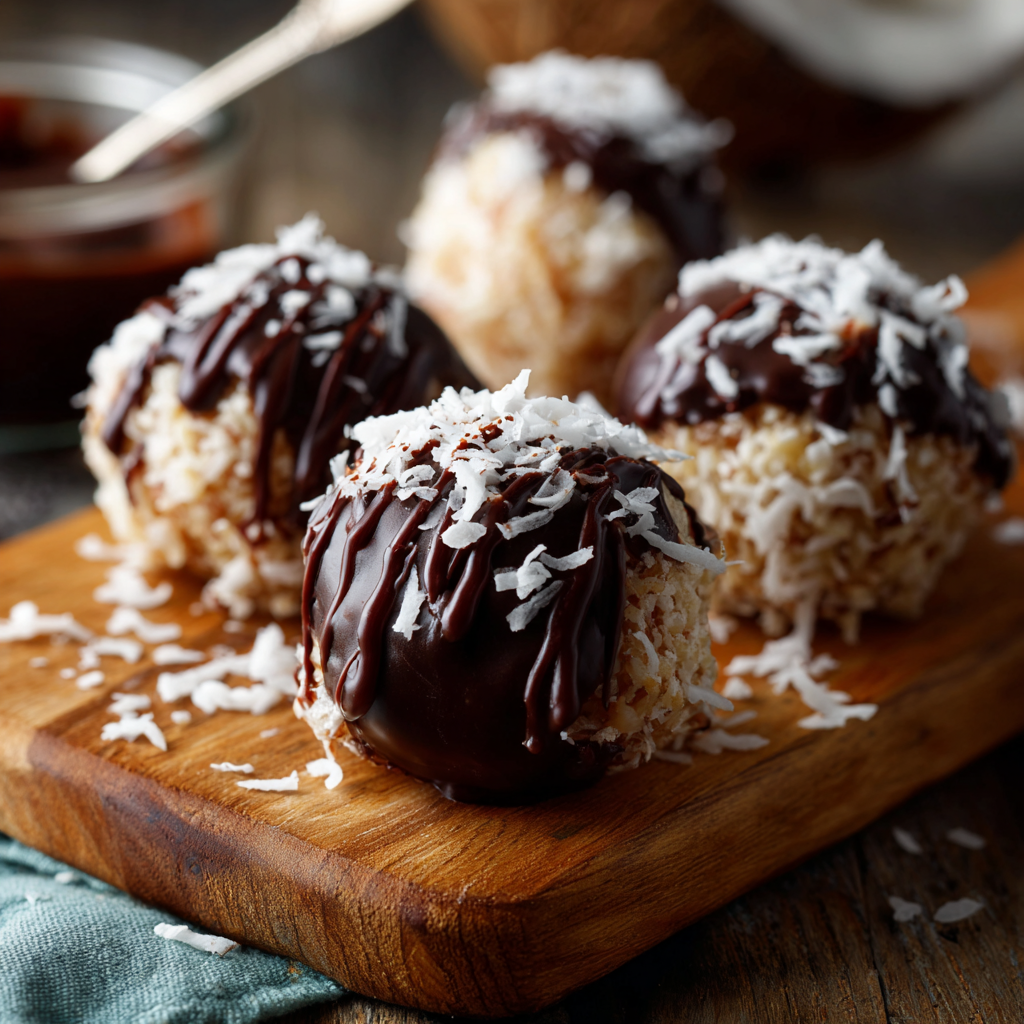 Bounty Balls (Healthy Coconut Chocolate Balls) 1 u3929625643 Close up of homemade Bounty Balls chocolate coate 30966061 7192 4e44 b6ee 655f5fe2fcde 2