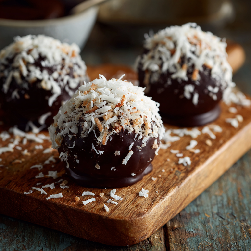 Bounty Balls (Healthy Coconut Chocolate Balls) 2 u3929625643 Close up of homemade Bounty Balls chocolate coate 30966061 7192 4e44 b6ee 655f5fe2fcde 3
