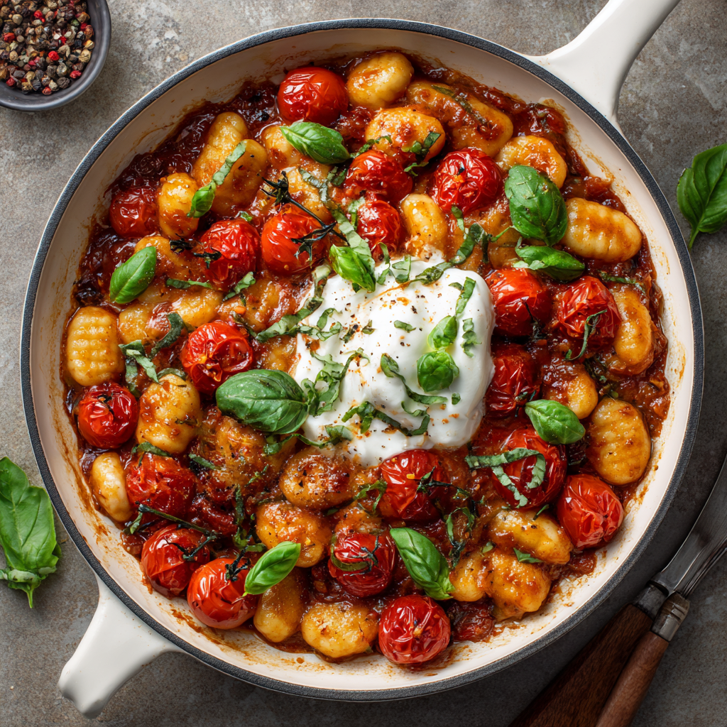 30 Minute Creamy Tomato Gnocchi with Burrata 4 u3929625643 Creamy tomato gnocchi in white skillet topped wit 868fc970 9f84 4d95 9279 7245be6dcd63 0