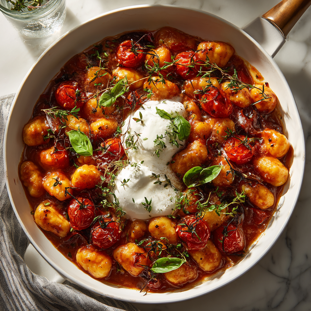 30 Minute Creamy Tomato Gnocchi with Burrata 2 u3929625643 Creamy tomato gnocchi in white skillet topped wit 868fc970 9f84 4d95 9279 7245be6dcd63 3