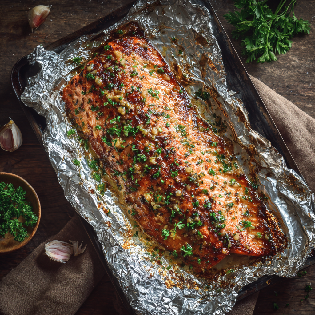 Oven Baked Salmon – The Best Garlic Butter Brown Sugar Salmon 2 u3929625643 Oven Baked Salmon whole fillet on foil lined baki f78e5516 7c43 438a aefd c86af7c5319e 3