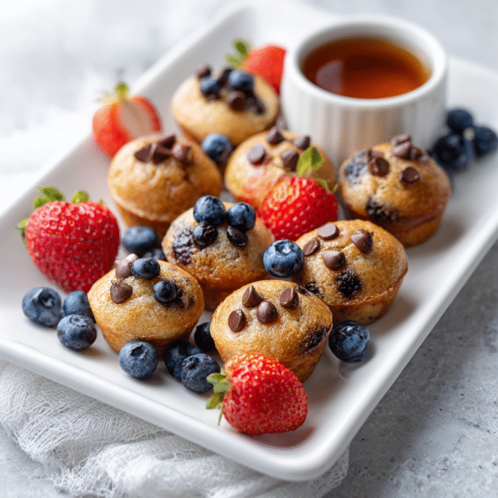 u3929625643 Pancake Mini Muffins on a white platter topped wi c5dfe07e c7e7 4dfc 8605 5771138c71b1 0
