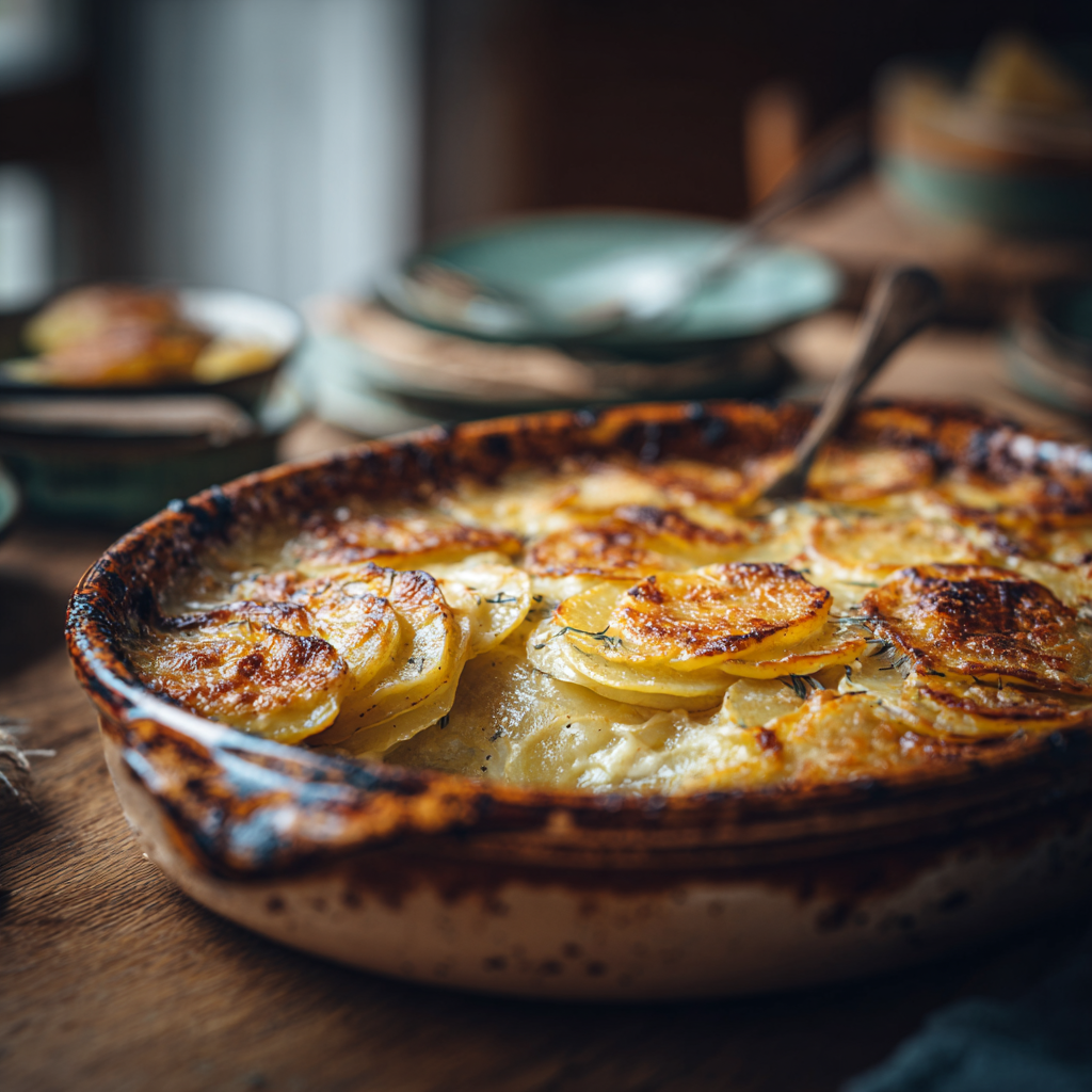 Potato Gratin – Classic Creamy Cheesy Comfort 3 u3929625643 Potato Gratin in rustic ceramic baking dish golde 1ed6d9bd 0c05 4cde 87c0 f61ce3adcf5a 1