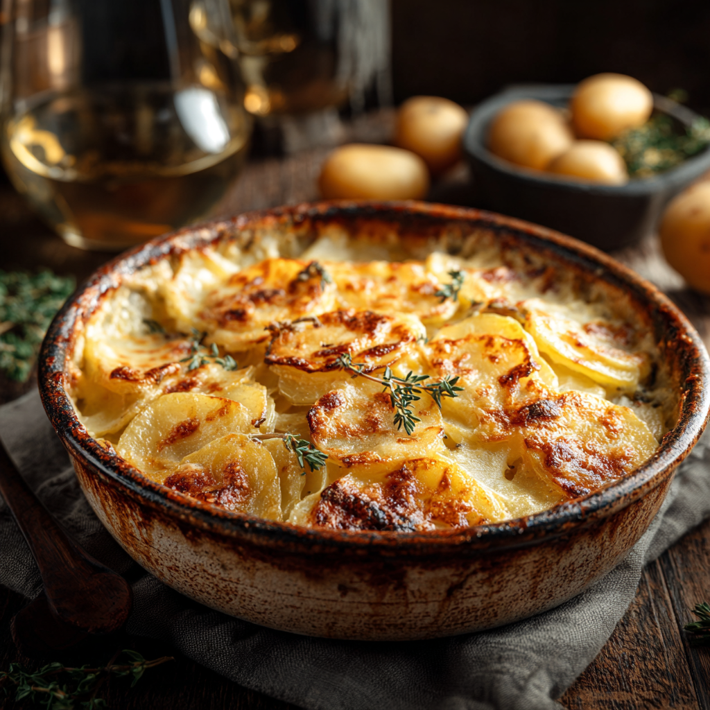 Potato Gratin – Classic Creamy Cheesy Comfort 1 u3929625643 Potato Gratin in rustic ceramic baking dish golde 1ed6d9bd 0c05 4cde 87c0 f61ce3adcf5a 2