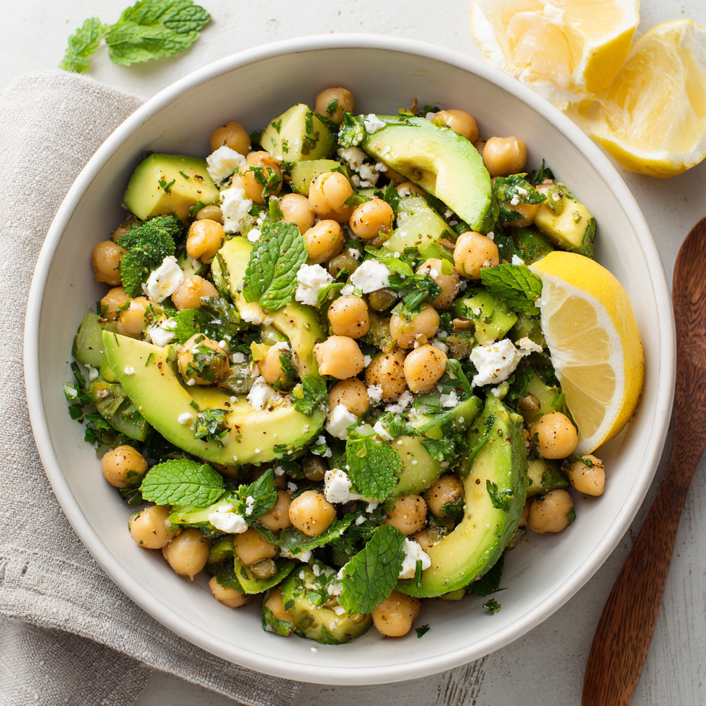u3929625643 Vibrant chickpea feta avocado salad in white bowl b6150348 3db0 466a 8558 15a2a1af5bf4 0