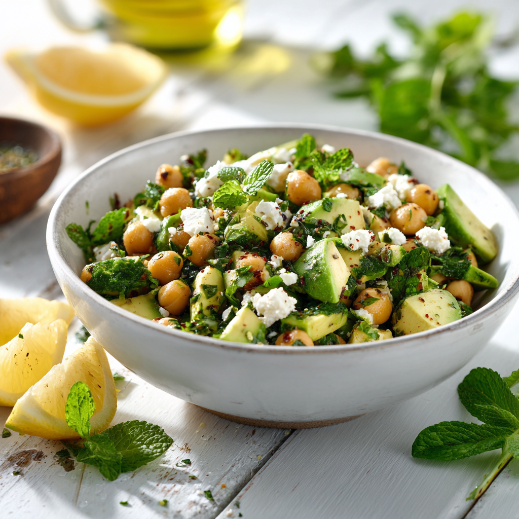u3929625643 Vibrant chickpea feta avocado salad in white bowl b6150348 3db0 466a 8558 15a2a1af5bf4 1