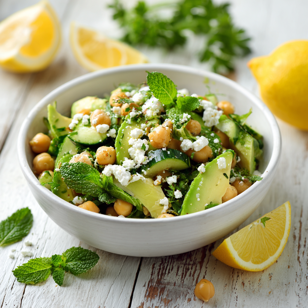 u3929625643 Vibrant chickpea feta avocado salad in white bowl b6150348 3db0 466a 8558 15a2a1af5bf4 2