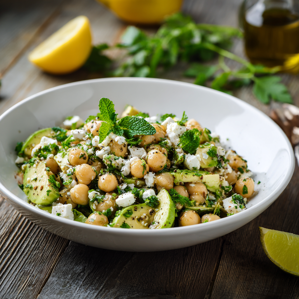 u3929625643 Vibrant chickpea feta avocado salad in white bowl b6150348 3db0 466a 8558 15a2a1af5bf4 3